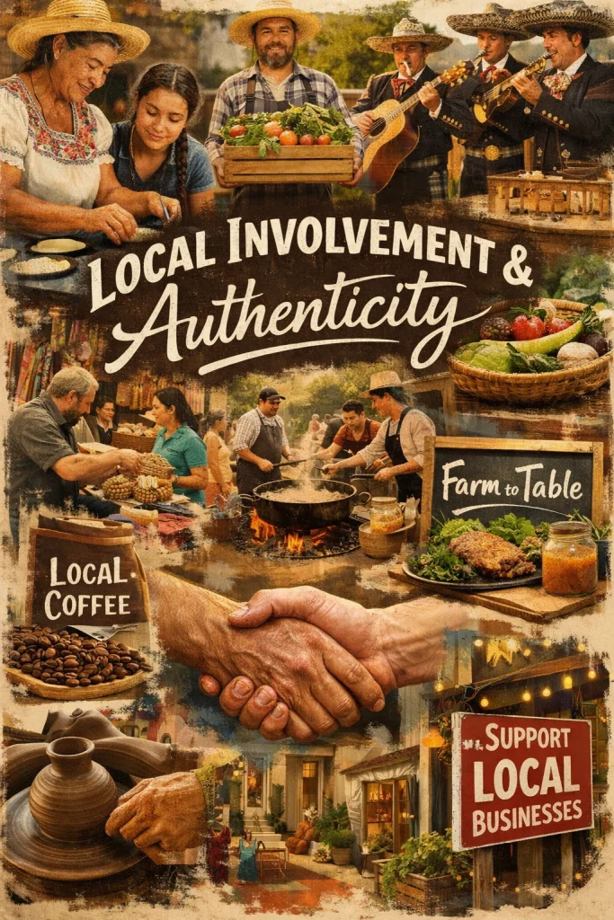 Local involvement and authenticity in communities with farm-to-table food, traditional crafts, and local businesses