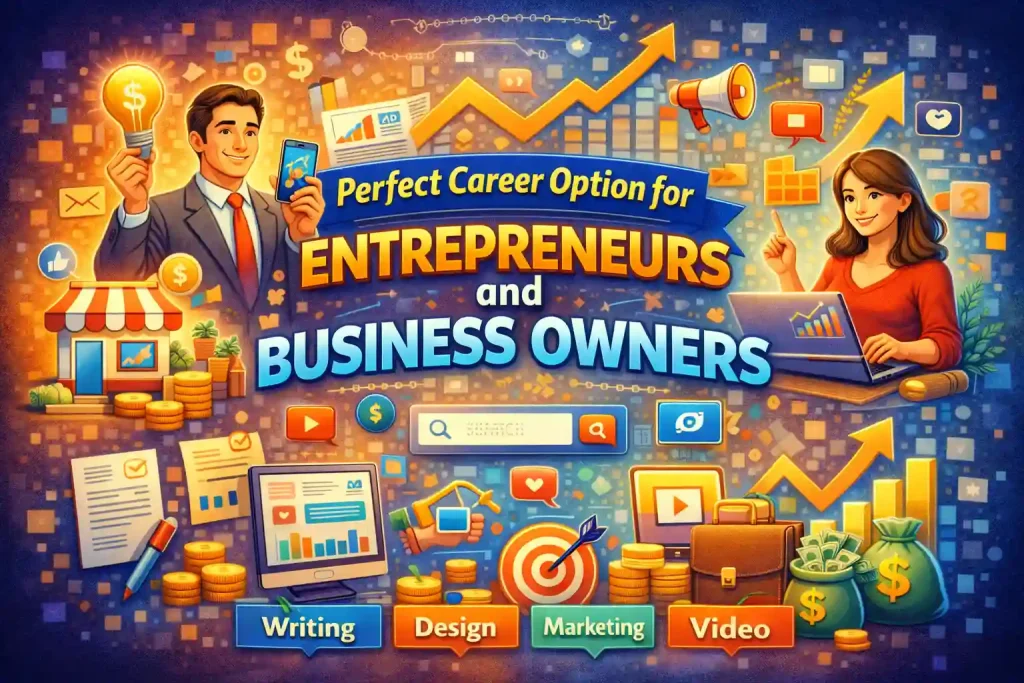 This image highlights why everybody wants to learn Digital Marketing, showcasing high-demand skills, flexible jobs, work-from-home opportunities, freelancing options, global reach, business success, and a future-proof digital career through creative visuals and icons.
