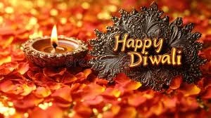 Diwali celebration with glowing oil lamps and festive lights