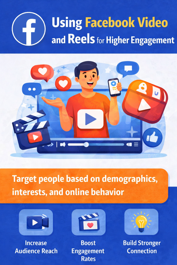 Using Facebook video and reels for higher engagement showing video content, likes, comments, and audience interaction